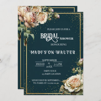 Dark Teal Rustic Rose Bridal Shower Invitation Kaart