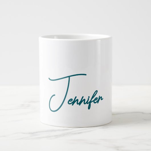 Dark Teal Trend Modern Minimalist Handwriting Name Grote Koffiekop (Voorkant)