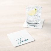 Dark Teal Trend Modern Minimalist Handwriting Name Kartonnen Onderzetters (Insitu)