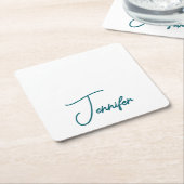 Dark Teal Trend Modern Minimalist Handwriting Name Kartonnen Onderzetters (Schuin)