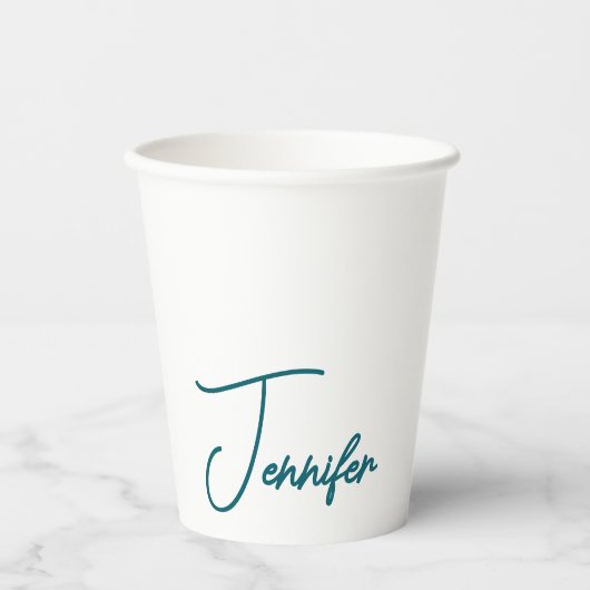 Dark Teal Trend Modern Minimalist Handwriting Name Papieren Bekers (Voorkant)
