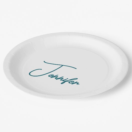 Dark Teal Trend Modern Minimalist Handwriting Name Papieren Bordje (Gekanteld)