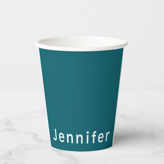 Dark Teal Trendy Modern Minimalist Your Name Papieren Bekers (Voorkant)