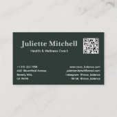 Dark Teal Tropical Elegant Wellness Business Card Visitekaartje (Achterkant)