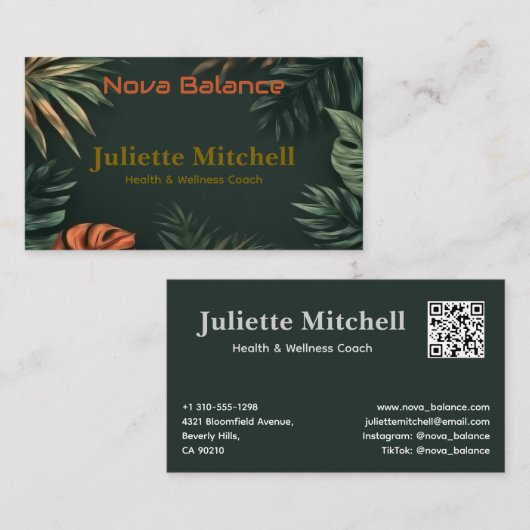 Dark Teal Tropical Elegant Wellness Business Card Visitekaartje (Voorkant / Achterkant)