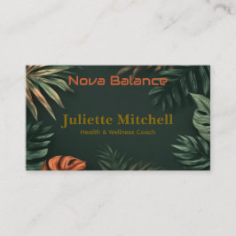 Dark Teal Tropical Elegant Wellness Business Card Visitekaartje