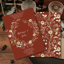 Dark Terracotta Bohemian Wildflower Wedding Kaart