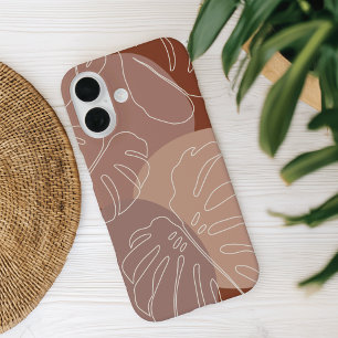 Dark Terracotta Boho Tropical Monstera Leaf iPhone 16 Hoesje