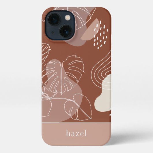 Dark Terracotta Boho Tropical Monstera Leaf iPhone Hoesje (Achterkant)