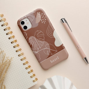 Dark Terracotta Boho Tropical Monstera Leaf iPhone 13 Hoesje