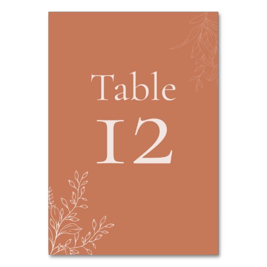 Dark Terracotta Botanical Table Number Kaart (Achterkant)
