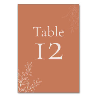 Dark Terracotta Botanical Table Number Kaart