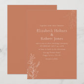 Dark Terracotta Botanical Wedding Invitation Kaart (Voorkant / Achterkant)
