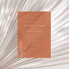 Dark Terracotta Botanical Wedding Invitation Kaart