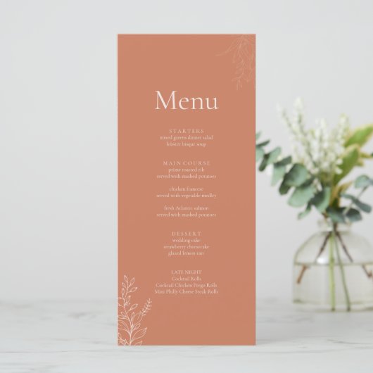 Dark Terracotta Botanical Wedding Menu (Staand voorkant)