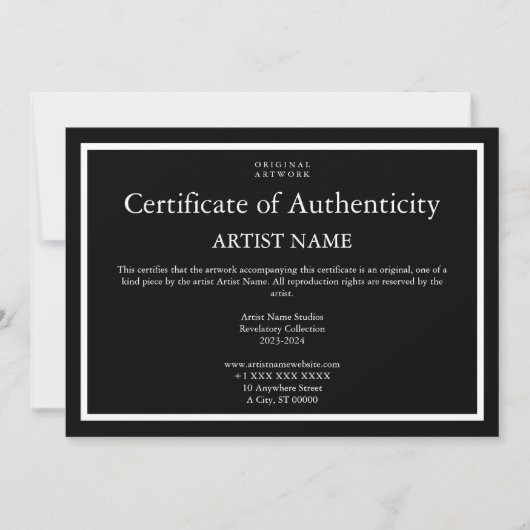 Dark Theme Certificaat van echtheid voor kunst Feestdagenkaart (Voorkant)