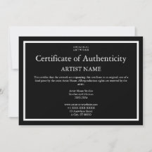 Dark Theme Certificaat van echtheid voor kunst