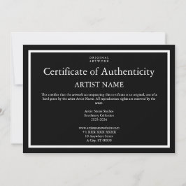 Dark Theme Certificaat van echtheid voor kunst Feestdagenkaart