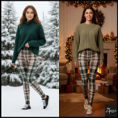 Dark Traditional Maroon Green Winter Plaid Leggings
