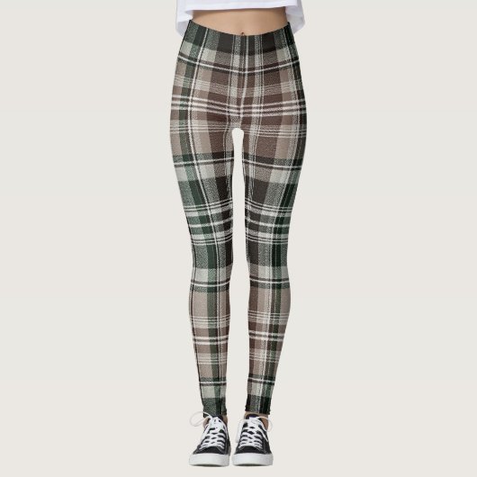 Dark Traditional Maroon Green Winter Plaid Leggings (Voorkant)
