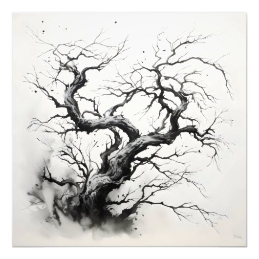 Dark Tree Ink Painting Foto Afdruk (Voorkant)