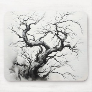 Dark Tree Ink Painting Muismat
