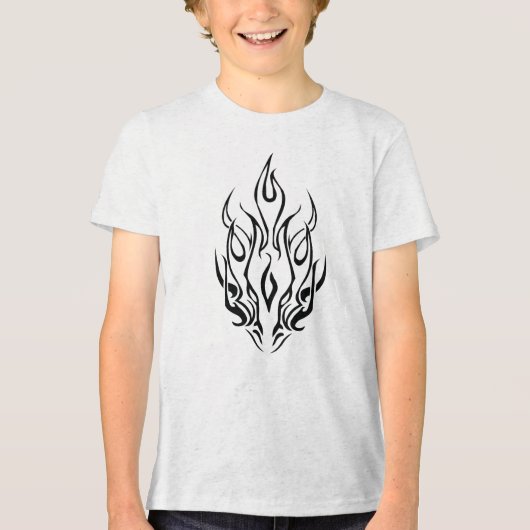 Dark Tribal Flame Mask – Abstract Fire Art Design Tri-Blend Shirt (Voorkant)