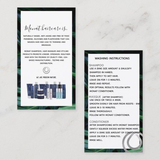 Dark Tropical Monat Wash Instructions Visitekaartje (Voorkant / Achterkant)