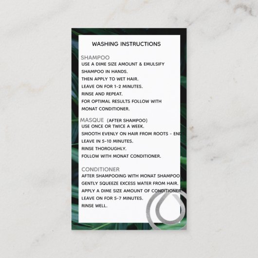 Dark Tropical Monat Wash Instructions Visitekaartje (Achterkant)