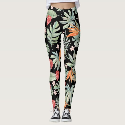 Dark Tropics Fantasy Bloemen Leggings (Voorkant)