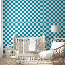 Dark turquoise checkered  behang