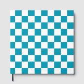 Dark turquoise checkered gastenboek (Voorkant)