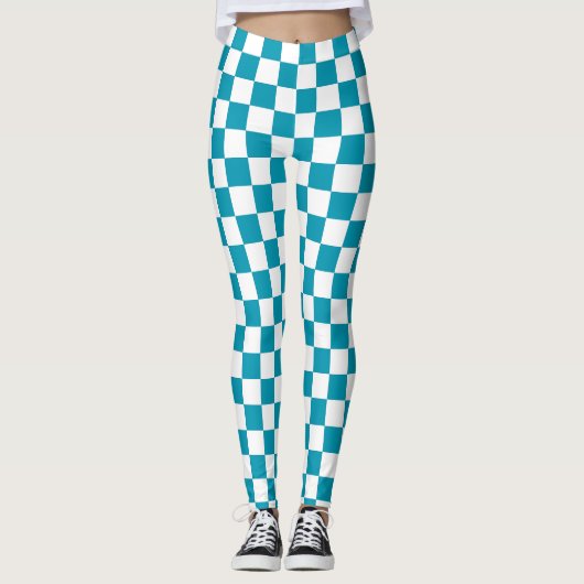 Dark turquoise checkered  leggings (Voorkant)