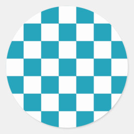 Dark turquoise checkered  ronde sticker
