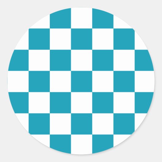 Dark turquoise checkered ronde sticker (Voorkant)