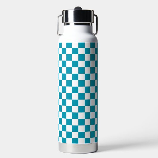 Dark turquoise checkered waterfles (Voorkant)