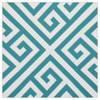 Dark Turquoise Diagonal Square Greek Key Patroon Stof