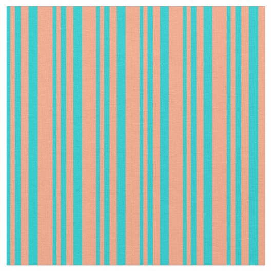 Dark Turquoise en Light Salmon Stripes Stof (Close Up)
