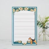 Dark Turquoise Floral lining Stationery Briefpapier (Staand voorkant)