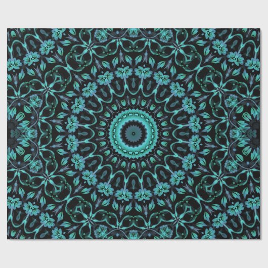 Dark Turquoise Floral Mandala Cadeaupapier (Vlak)