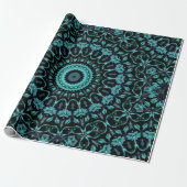 Dark Turquoise Floral Mandala Cadeaupapier (Uitgerold)