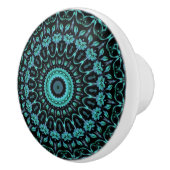 Dark Turquoise Floral Mandala Keramische Knop (Rechts)