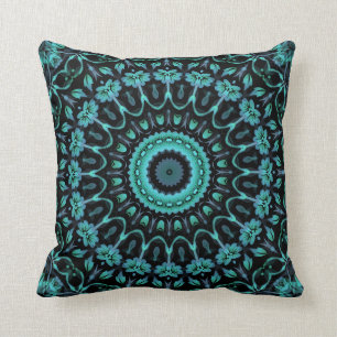 Dark Turquoise Floral Mandala Kussen