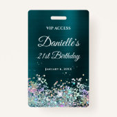 Dark Turquoise Folie Holo Glitter 21st Birthday Badge (Voorkant)
