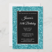 Dark Turquoise Glitter Black 50th Birthday Kaart (Voorkant)