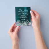 Dark Turquoise Holo Glitter 21st Birthday Flyer (Hand)