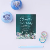 Dark Turquoise Holo Glitter 21st Birthday Flyer (Enkel)