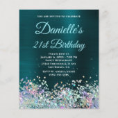 Dark Turquoise Holo Glitter 21st Birthday Flyer (Voorkant)