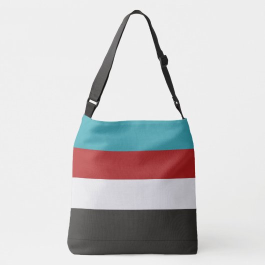 Dark Turquoise Red Gray Striped Pattern Crossbody Tas (Achterkant)
