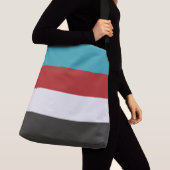 Dark Turquoise Red Gray Striped Pattern Crossbody Tas (Dichtbij)